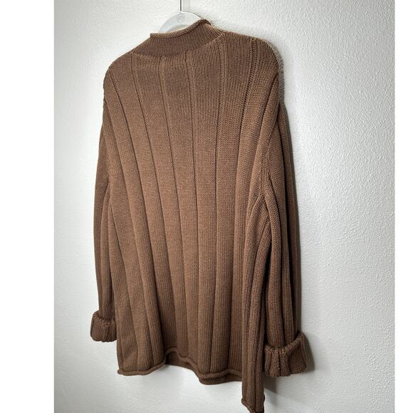 J Crew Brown Oversized Stripe Chunky Knit Mock Rolled Neck Sweater XL - Picture 12 of 15